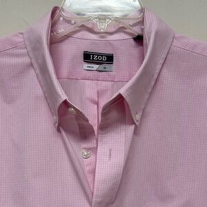 IZOD Pink & White Checked Men's Dress Shirt size 18.5 34/35